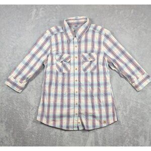 Carhartt Button Up Blouse Womens Size Medium Plaid Outdoor Work Chore Rugged